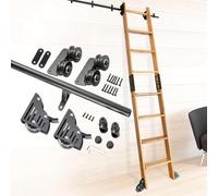 Library - Kit de herramientas para escalera deslizante, herrajes para escalera rodante con ruedas de suelo y frenos, riel redondo de acero al carbono, kit de pista de 13 pies