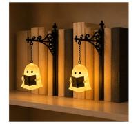 Library Lantern Mini Bookshelf Lamp, Iron Bookend with Warm Light, Decorative Bookshelf Lantern for Home Library, Study and Reading Nook (Ghost Style,2pcs)