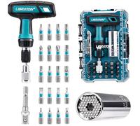 LIBRATON 24PCS Juego de Destornilladores con Llave de Carraca en T y Enchufe Universal, Set de Puntas Multiusos, Mango de Carraca Magnético, Adaptador, para Bricolaje y Reparación de Automóviles