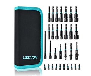 Libraton 31Piezas destornillador de tuercas magnéticas, Brocas de taladro de impacto de 1/4", Brocas de destornillador, Adaptadores de vaso de impacto, Soporte de broca, Extensiones