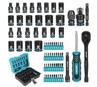 LIBRATON 71PCs Juego de Llaves de Vaso y Puntas 1/4", Completo en Dados y Puntas SAE y Métrico, con Carraca de 90 Dientes y Mango Giratorio, para Taladro y Llave de Impacto, Kit de Reparación Auto