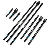 Libraton adaptadores de dado hexagonal 3" 6" 12", Juego de adaptadores de vasos de impacto de 1/4" 3/8" 1/2", extensión de adapte, adaptador de enchufe de taladro con soporte de 9 piezas