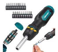 LIBRATON Destornillador Multipuntas, 33 en 1 Juego de Destornilladores Carraca Magnético, Puntas Ranuradas/Philips/Pozi/Torx/Hexagonales/Cuadradas, Mango Ergonómico para Hogar, Automóvil y Bricolaje