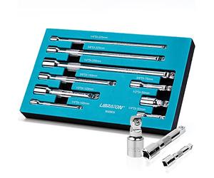 LIBRATON Juego de Extensiónes Basculantes, 9 Barras de Extension 1/4, 3/8 y 1/2 Pulgadas, Acero Cromado y Vanadio con Bandeja de Almacenamiento de EVA