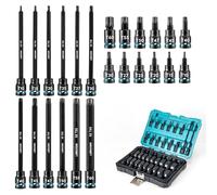 LIBRATON Juego de Llaves de Vaso de Impacto con Puntas Torx de 3/8", Llaves de Vaso Extralargos, Acero S2, Juego de 24 de Vasos de Impacto Torx, T10-T60, Puntas de Largo de 2in&6in, con Caja