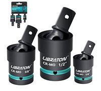 Libraton Junta giratoria de impacto, 3 piezas zócalo giratoria universal, U-Joint Drive, Acero Cr-Mo, Diseño de resorte de bola, 1/4", 3/8", 1/2" Drive