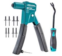 LIBRATON Kit de pistola remachadora de plástico, remachadora manual de ángulo de 90 grados con 40 remaches de nailon (4 tamaños), pieza nasal universal para automoción/electrónica, ergonómica y 50% de
