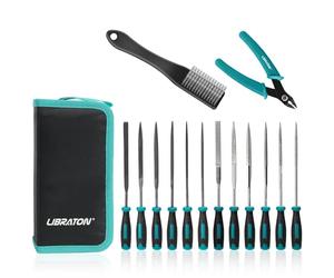 Libraton Limas de aguja, limas pequeñas, mini limas, juego de 14 escofinas de agujas incluye 6 limas de diamante y 6 limas de acero al carbono, cortador alambre y cepillo, para madera metal joyería