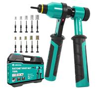 LIBRATON Remachadora de Tuercas, Remachadora de Tuercas Profesional con Trinquete, Pistola de Remachadora Manual con 10 Mandriles SAE y Métricos, 100 Tuercas Remachables, con Estuche de Transporte