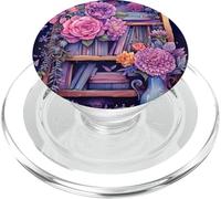 Librería Acuarela Rosa Púrpura con Libros Y Flores PopSockets PopGrip para MagSafe