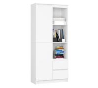 Librería akord r11 blanco 80 cm 1 puerta 2 cajones frente en color blanco 7 estantes 80x35x180 cm