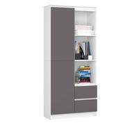 Librería akord r11 blanco 80 cm 1 puerta 2 cajones frente en color grafito gris 7 estantes 80x35x180 cm
