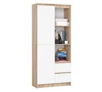 Librería akord r11 roble sonoma 80 cm 1 puerta 2 cajones frente en color blanco 7 estantes 80x35x180 cm