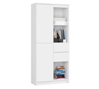 Librería akord r15 blanco 80 cm 1 puerta 2 cajones frente en color blanco 7 estantes 80x35x180 cm