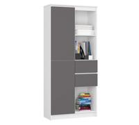 Librería akord r15 blanco 80 cm 1 puerta 2 cajones frente en color grafito gris 7 estantes 80x35x180 cm