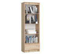 Librería akord r60 roble sonoma 60 cm 1 cajón frente en color roble sonoma 4 estantes 60x35x180 cm