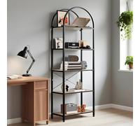 Librería alta con 5 niveles, estantería de pie de madera y metal, estantería industrial alta y estrecha para salón y oficina, dormitorio, estantería abierta en diseño vintage 60 x 28 x 180 cm - marrón