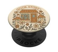 Librería Cottagecore Mushroom Librería Lectura Amante Retro PopSockets PopGrip Adhesivo