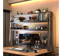 Libreria da Scrivania a Scala a 2 Ripiani, Mensola da Scrivania in Metallo Multifunzione con Pannello Forato, Scaffale di Estensione Regolabile, Organizzatore da Ufficio(Black,L140*62cm/55 * 24in)