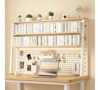 Libreria da Scrivania a Scala a 2 Ripiani, Mensola da Scrivania in Metallo Multifunzione con Pannello Forato, Scaffale di Estensione Regolabile, Organizzatore da Ufficio(White,L100*93cm/39 * 37in)