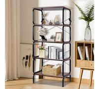 Librería de 5 niveles, estantería independiente, estantería industrial de madera, estantería de libros, vintage, multifuncional, estantería de metal, estantería de pie (marrón vintage)