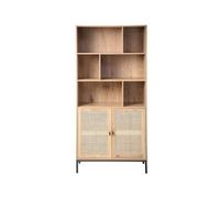 Librería de 6 compartimentos y 2 puertas en ratán natural - h175cm