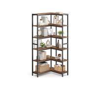 VASAGLE Librería de 6 Niveles, Estantería Esquinera, 24 x 102 x 175,2 cm, Estilo Moderno, para Sala de Estar, Dormitorio, Oficina, Marrón Rústico y Negro Tinta LLS606K01