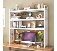 Librería de Escritorio, Estantería de Escritorio de 3 Niveles for computadora, Dormitorio, Oficina, hogar, Tablero de Fibra y Acero, Varios tamaños, Multicolor(White B,61x9.8x47)