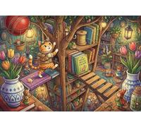 Librería en la Casa del Árbol Puzzle De Madera 500 Piezas Adultos Y Niños,Deco Pared,Regalo Ideal,Rompecabezas Cat,Madera,14 Años+,Anti-estrés,Relax,Desafío,Reto,Educativo (52x38cm)