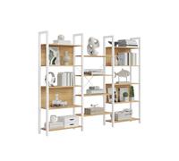 VASAGLE Librería, Estantería de Almacenamiento, con 14 Estantes, Marco de Metal, para Sala de Estar, Estudio, Oficina, Estilo Industrial, 24 x 158 x 166 cm, Roble Dorado y Blanco Mate LLS107YA01