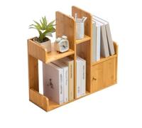 Libreria Estanteria Estante de exhibición de almacenamiento de escritorio con compartimentos asimétricos, con puerta de gabinete, estantería de escritorio de bambú, for estante organizador de oficina