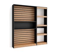 Librería estantería estanteria libros de pared 170x25x186cm salón comedor oficina con almacenaje estilo moderno roble y negro