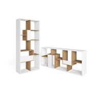 Librería estantería, estanteria libros de pared, 67x31x162cm, con almacenaje, estilo moderno, blanco y roble