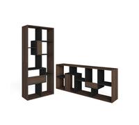 Librería estantería, estanteria libros de pared, 67x31x162cm, con almacenaje, estilo moderno, roble oscuro y negro