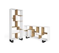 Librería estantería, estanteria libros de pared, 67x31x174cm, diseño industrial, estilo moderno, blanco y roble