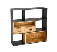 Libreria Estanteria Estantes cuadrados de hierro for libros montados en la pared, con estantería organizadora de doble cajón de madera, for sala de estar, oficina, cocina, estante de exhibición Estant