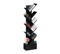 Relaxdays Estantería Libros, 9 Estantes, Librería Árbol, 146 x 38 x 22 cm, para CDs y DVDs, Salón, con Cajón, Negro