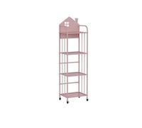 Librería Estantería sencilla de hierro extraíble con ruedas for zona de lectura, estante for almacenamiento de bolsas, estantería de pie for almacenamiento de libros ilustrados Moderna(Pink,L)