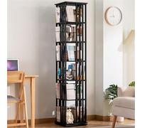 Librería giratoria 360° - Librería giratoria de bambú de 5/6 Niveles, Organizador Giratorio para Espacios pequeños, rincones, dormitorios y Salones - Librería Vertical Estrecha (Negro)