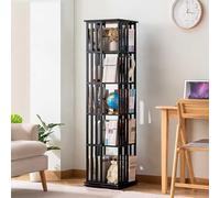 Librería giratoria 360° - Librería giratoria de bambú de 5/6 Niveles, Organizador Giratorio para Espacios pequeños, rincones, dormitorios y Salones - Librería Vertical Estrecha (Negro)