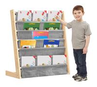 Librería infantil con bolsillo, 6 niveles, madera natural, estante de almacenamiento para libros, para bebé, estante de almacenamiento, estante de altura, perfecto para leer (a, gris lino)