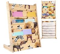 Librería infantil con bolsillo, 7 niveles, madera natural, estante de almacenamiento para libros, altura perfecta para leer, 80 x 60 x 30 cm (color madera original)