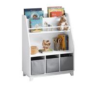 SoBuy Libreria Infantil Estanteria Libros Infantil Estanteria Montessori Biblioteca con Compartimentos de Almacenaje y 3 Cestas Organizador Juguetes para Niños Blanco 63x28x80cm KMB34-W