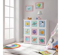 Librería infantil SONGMICS de 10 cubos: armario modular con puertas. Estantería de plástico para ropa, zapatos, juguetes. 123x31x123 cm. Blanco. Marfil