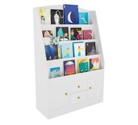 CLP Librería Luray Infantil con 4 Estantes, 2 Cajones & 2 Compartimentos Laterales I Estantería De Madera Moderna, Color:Blanco