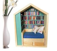 Librería Mini Bookhouse - Madera 24x17x9,7cm | Mini Estantería De Madera Con Diseño Decorativo Compacto Organización Del Hogar | Estante De Exhibición De Libros Pequeño, Decoración De Escritorio Para