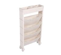 Librería Móvil, Estantería Móvil con Ruedas, Organizador Móvil con Ruedas, Estantería Vertical Rodante para Archivos, Estantería de Escritorio, Estantería para Archivos, Mesa Auxiliar(Beige)