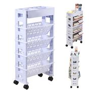 Librería móvil, Organizador de carrito rodante, estantería almacenamiento for libros 5 niveles, móvil con ruedas, cesta lateral mesa extraíble