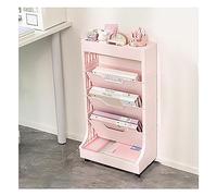 Librería móvil, Organizador de estantes for libros con ruedas Carro estante for móvil estantería 6 niveles lateral escritorio for oficina, dormitorio, aula, rosa, 5(Pink,5 tier)