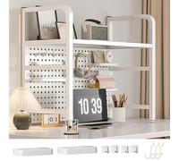 Librería Multifuncional De Sobremesa Para Ordenador, Estante Librería De Sobremesa, Estante De Exhibición De Almacenamiento De Escritorio Con Tablero Perforado, Para La Oficina(White,135cm/53")